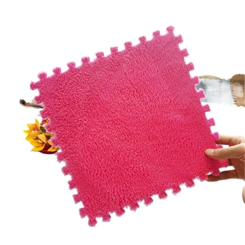 Puzzle Shaggy Teppich Weiche Plüsch-Spielmatte, EVA-Schaum, Kinderteppich, ineinandergreifende Übungsfliesen, Bodenteppich und Teppich for Kinder, Pad 30 x 30 cm Für Wohnzimmer/Schlafzimmer(Red,1cm-20 von NihaoWXM