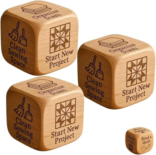 Nihexo 2025 New Handmade Wooden Decision Dice with 6 Engraved Quilting Tasks, Unique Sewing Room Decor, Fun Sewing Tool for Sewing & Quilting (3Pcs) von Nihexo