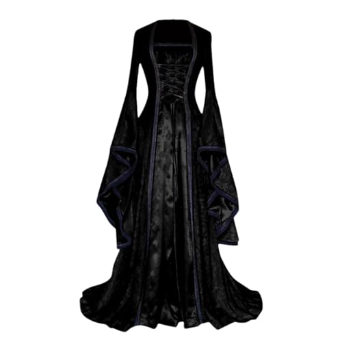 Niiyyjj Mittelalter Gothic Kleid Halloween Kostüm Weibliche Vintage Court Robe Prinzessin Kleid Schwarz XXL von Niiyyjj