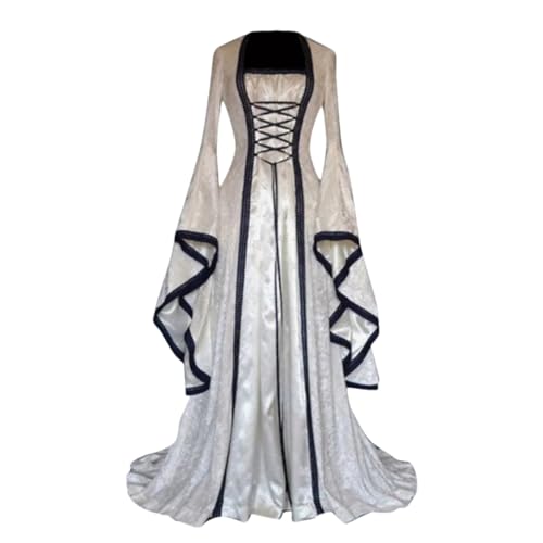 Niiyyjj Mittelalter Gothic Kleid Halloween Kostüm Weibliche Vintage Court Robe Prinzessin Kleid Weiß 3XL von Niiyyjj