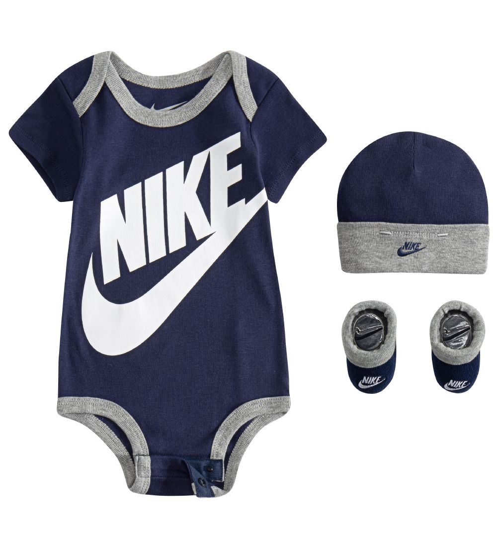 Nike Geschenkbox - Body k/ä/Mütze/Socken - Navy/Grau Meliert - Nike - 0-6 mt - Body K/Ä von Nike