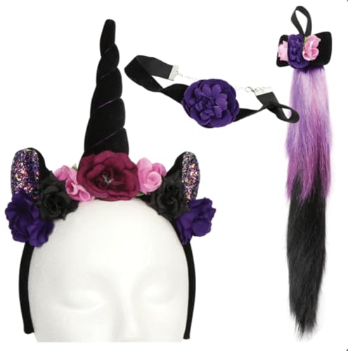 Nikki's Knick Knacks Dunkles Einhorn Kostüm Set - Mystisches Zombie Einhorn Kreatur Kostüm - Stirnband, Choker und Schwanz von Nikki's Knick Knacks