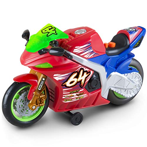 Nikko 20031 Road Rippers Wheelie Motorrad, Rennmotorrad fährt auf Knopfdruck, Vorderrad hebt ab, leuchtende Räder, Licht & Sound Effekte, inklusive Batterien, für Kinder ab 3 Jahre, ca. 25 cm, Rot von Nikko