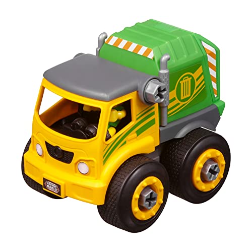 Nikko 40043 Machine Maker Müllwagen, Montage Set 9-teilig mit Schraubendreher zum selbst Zusammenbauen, Müllauto DIY Bausatz, Konstruktionsspielzeug für Kinder ab 3 Jahren, ca. 20 cm, Gelb/Grün von Nikko