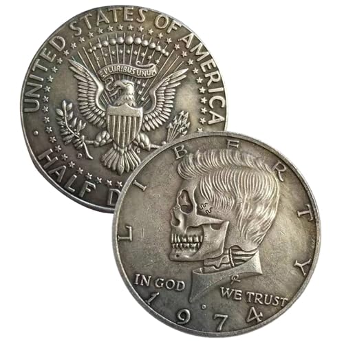 1974-Dollar-Münze, Half-Dollar-Münze, Sammlerstück, Nicht Im Umlauf Befindliche Alte Metallmünzen Von 1974, Versilberte Gedenkmünzen Aus Messing, Souvenir Mit Totenkopf, Runde Münzen Für Sammler 1974-Dollar-Münze, Half-Dollar-Münze, Sammlerstück, Nicht Im Umlauf Befindliche Alte Metallmünzen Von 1974, Versilberte Gedenkmünzen Aus Messing, Souvenir Mit Totenkopf, Runde Münzen Für Sammler von Niktule