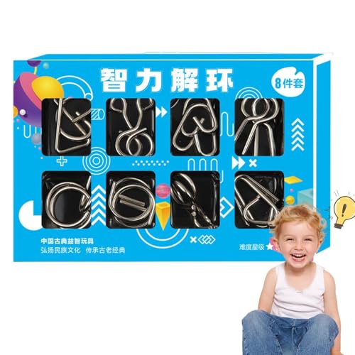 Drahtpuzzle-Set,8-teiliges Disentanglemen Iron Link Unlock Interlock-Spiel - Mind Logic Iq-Spiel-Testspielzeug, Interlock-Spiel freischalten, Brain Teaser-Puzzle, reibungsloser Iq-Test von Niktule