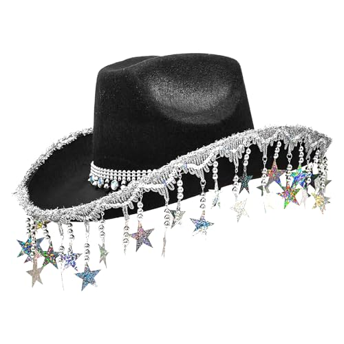 Niktule Mädchen Cowgirl Hut mit Quasten, Bling Cowboy -Hüte für Frauen - Cowgirl Hut Western Thema | Kopfbedeckung mit fünffachen Star Quasten für Maskerade-Accessoires von Niktule