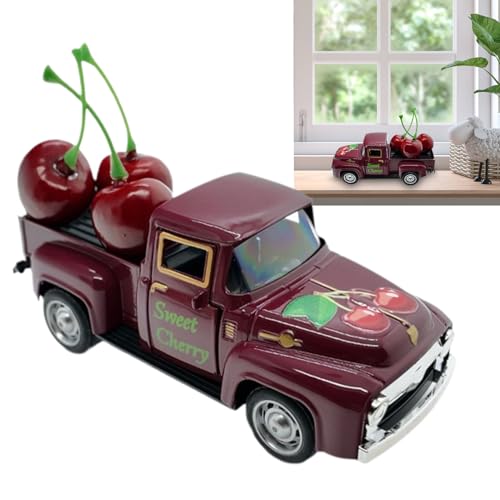 Niktule Metall LKW - Retro LKW Mit 3 Kunststoff Früchten | Kreatives Fahrzeug Als Tischation Zum Ausstellen Zuhause Kuche Und Klassenzimmer Urlaub Bauernhaus von Niktule