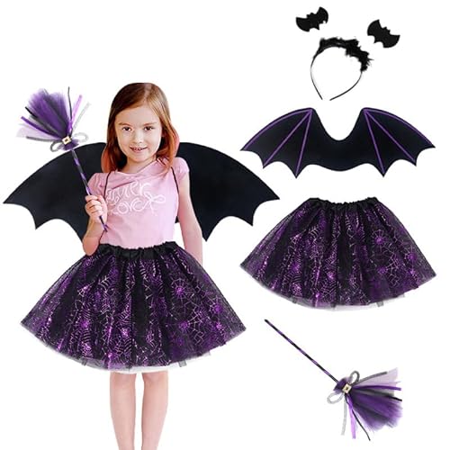 Fledermaus Kostüm Kinder, 4 Stück halloween kostüm mädchen Fledermaus mit Haareif Tutu Rock Flügel und Zauberstab, Halloween Kostüm Set Für Halloween, Karnevals, Fasching, Cosplay Themenpartys Fledermaus Kostüm Kinder, 4 Stück halloween kostüm mädchen Fledermaus mit Haareif Tutu Rock Flügel und Zauberstab, Halloween Kostüm Set Für Halloween, Karnevals, Fasching, Cosplay Themenpartys von Nilioyul