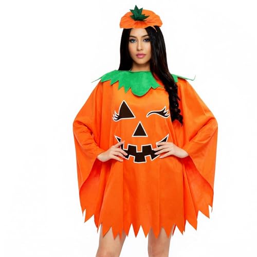 Nilioyul Halloween Damen Poncho Kostüm Umhang - Orange Kürbis mit Stirnband für Mottoparty, Festliches & Verspieltes Accessoire für Gruselnächte Nilioyul Halloween Damen Poncho Kostüm Umhang - Orange Kürbis mit Stirnband für Mottoparty, Festliches & Verspieltes Accessoire für Gruselnächte von Nilioyul