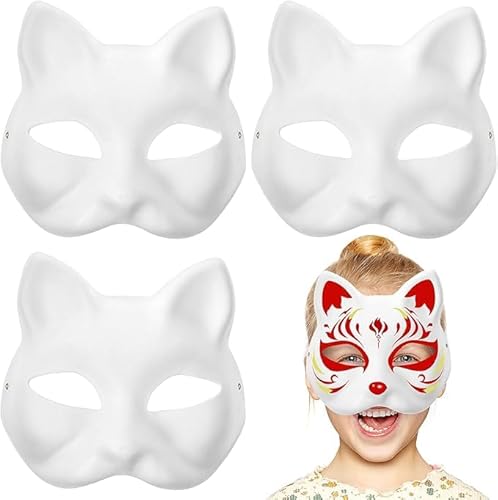 3 Stück Blanko-Katzen-Gesichtsmaske, weiß, unlackiert, Halbgesichtsmasken, Papiermasken zum Selbermachen, für Halloween, Karneval, Valentinstag, Bastelunterricht 3 Stück Blanko-Katzen-Gesichtsmaske, weiß, unlackiert, Halbgesichtsmasken, Papiermasken zum Selbermachen, für Halloween, Karneval, Valentinstag, Bastelunterricht von Niltracy