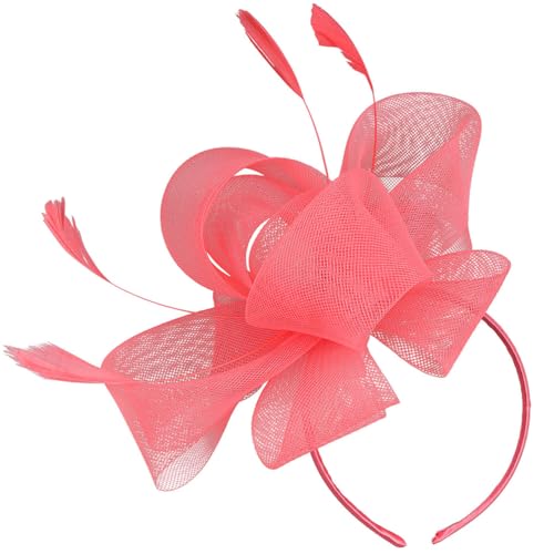 Braut Tüll Feder Haarblume 2 in 1 Haarspange & Stirnband Cocktail Party Hut Tüll & Feder Design Wassermelone Rot Modell HA9162 Ideal für Braut-Looks Teepartys & Cocktail Events Brida von Niltracy