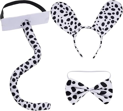 Dalmatiner-Kostüm-Set, Hundeohren, Stirnband, Fliege und Schwanz, ausgefallenes Tier-Cosplay, für Halloween, Kostümparty, 3-teilig Dalmatiner-Kostüm-Set, Hundeohren, Stirnband, Fliege und Schwanz, ausgefallenes Tier-Cosplay, für Halloween, Kostümparty, 3-teilig von Niltracy