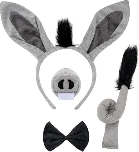 Esel-Kostüm-Set, Esel-Ohren, Stirnband, Nasenschwanz, Fliege, Tier-Kopfbedeckung, Erwachsene, Halloween-Party-Zubehör, 4 Stück Esel-Kostüm-Set, Esel-Ohren, Stirnband, Nasenschwanz, Fliege, Tier-Kopfbedeckung, Erwachsene, Halloween-Party-Zubehör, 4 Stück von Niltracy