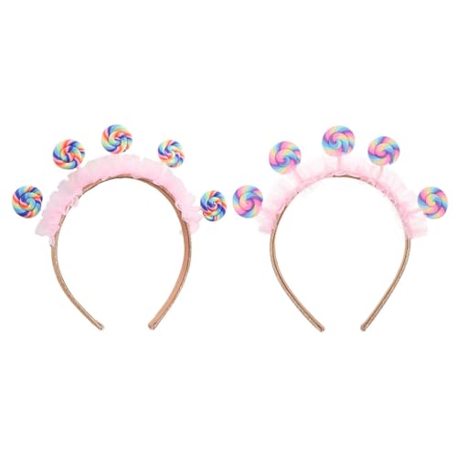 Kinder-Stirnbänder mit Cartoon-Lutscher und süßem Prinzessinnen-Design, Rosa, 2-teiliges Set (Stil 1 + Stil 2), perfekt für Freizeitparks und Geburtstagsfeiern, Kinder-Stirnbänder, 2-teiliges Set von Niltracy