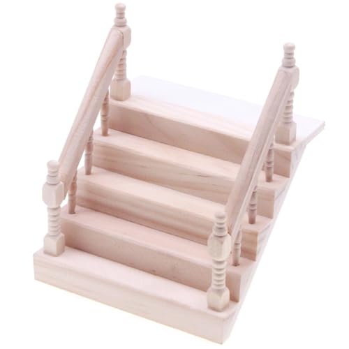 Mini-Handlauftreppe aus Holz für Puppenhaus, Handlauf-Design und natürliche Holzfarbvariation, perfekt für Miniatur-Szene und Puppenhaus-Dekoration, Mini-Holzhandlauftreppe für Puppenhaus von Niltracy