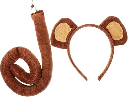 Niltracy Haarreif und Schwanz mit Affenohren, Set mit Affenohren, Cosplay-Outfits, Tier-Partyzubehör, Stirnband, Größe: 20 x 17 cm von Niltracy