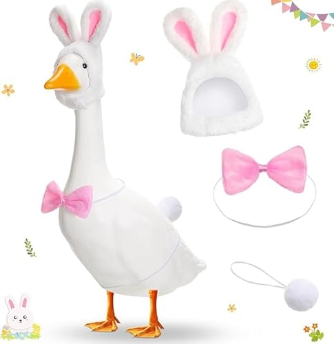 Niltracy Osterhasen-Verkleidung für Zementgans, 58,4 cm, Rasengans, Statue, Kleidung, Hasenohren-Hut und Fliege, Schwanz, Oster-Gans-Kostüm aus Kunststoff für Ostern, Party, Hof, Outdoor von Niltracy