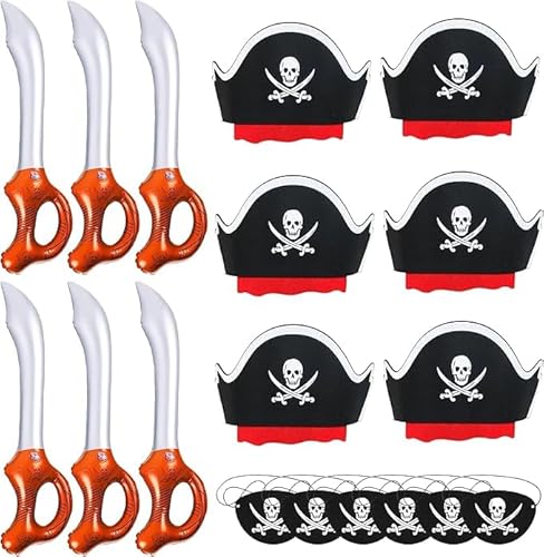 Niltracy Piratenhut, Party, Kapitän-Kostüm, Kappe, Halloween, Maskerade, Cosplay, Zubehör, Requisiten mit Augenklappe (6 Stück, schwarzer Piratenhut) von Niltracy