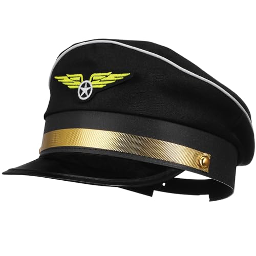 Niltracy Rollenspielhut für Kapitän, Steward und Piloten, verstellbares Design, schwarze Farbe, ideal für Halloween-Rollenspiele, verstellbarer Halloween-Hut für Herren, Schwarz von Niltracy