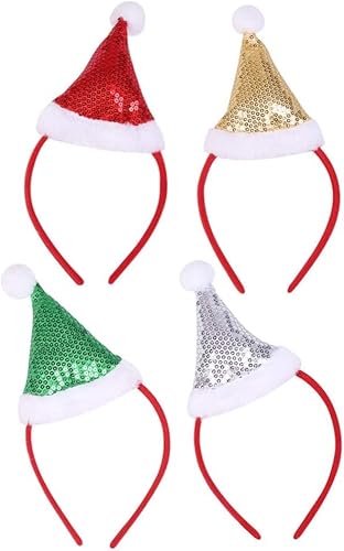 Weihnachtsmannmütze, Stirnband, Weihnachts-Stirnband mit Mini-Pailletten-Hut, Neuheit, Haarband für Weihnachten, Urlaub, Party, Zubehör, 4 Stück Weihnachtsmannmütze, Stirnband, Weihnachts-Stirnband mit Mini-Pailletten-Hut, Neuheit, Haarband für Weihnachten, Urlaub, Party, Zubehör, 4 Stück von Niltracy
