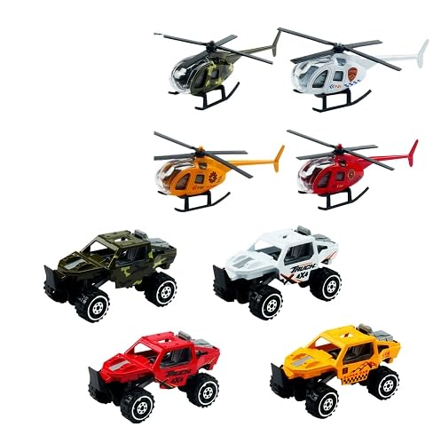 NimblusToy Flugzeug Spielzeug, 4 Helikopter Spielzeug und Spielzeugauto, Mini Helikopter, Hubschrauber Spielzeugs Kinder, Mini Flugzeug Modell, Kindergeburtstag Geschenke für 3-12 Jahrlge von NimblusToy