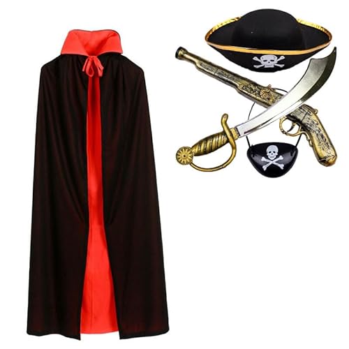 NimblusToy Piratenkostüm Zubehör Set, 5 Stück Kinder Halloween Kleidung, Halloween Umhang Kinder Cosplay Zubehör Umhang Set für Halloween Party Geburtstagsparty, Maskerade, Familienfeier von NimblusToy