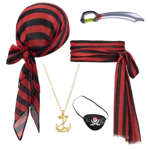 Piratenkostüm Zubehör Set,5 Stück Kinder Halloween Kleidung, piratenkostüm kinder, Pirate Decoration Set, Piraten Rollenspiel Kits enthalten Kopftuch, Gürtel, Halskette aufblasbares Messer für Karneva von NimblusToy