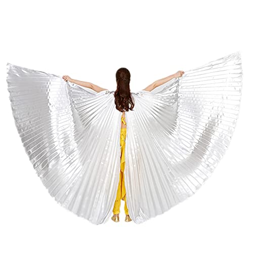 Nimiman Frauen Ägyptische Öffnung Bauchtanz Flügel mit Stäbchen Bauchtanz Kostüm Engelsflügel für Halloween Karneval Aufführung (Silber) von Nimiman
