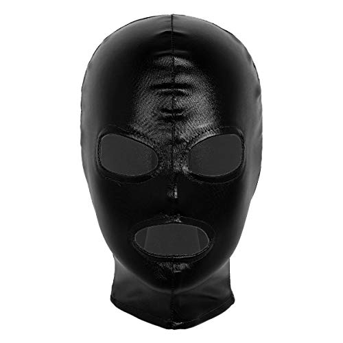 Nimiya Damen Herren Wetlook Kopfmaske Sexy Latex Maske Fetisch Kopfhaube Mundöffnung Augenöffnung Hinter Öffnen Mit Zipper Masquerade Clubwear Schwarz One Size von Nimiya