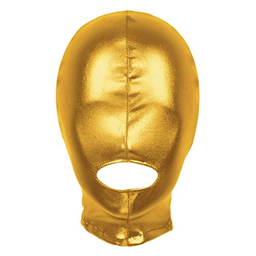 Nimiya Damen Herren Wetlook Sexy Fetisch Masken Mundöffnung Latexmaske Naturlatexmaske Kopfhaube Hinter Öffnen Mit Zipper Masquerade Clubwear Gold OneSize von Nimiya