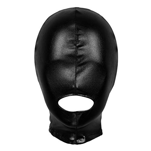 Nimiya Damen Herren Wetlook Sexy Fetisch Masken Mundöffnung Latexmaske Naturlatexmaske Kopfhaube Hinter Öffnen Mit Zipper Masquerade Clubwear Schwarz OneSize von Nimiya