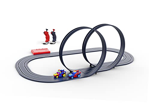 Ninco - Superthings Double Looper | Slotstrecke im Maßstab 1/50 und Strecke von 320 cm | Enthält Zwei Speed Jumper-Fahrzeuge, mit 2 Hellmut Speed und Wheelzag Charakteren | Ab 3 Jahren (91018) von Ninco