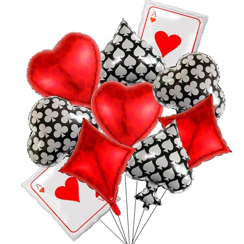 Nine San 10 Stücke Casino Poker Luftballon Spielkarten Helium Folienballon Las Vegas Spielkarte Playing Cards Foil Ballons Kasino Royale Thema Party Deko von Nine San
