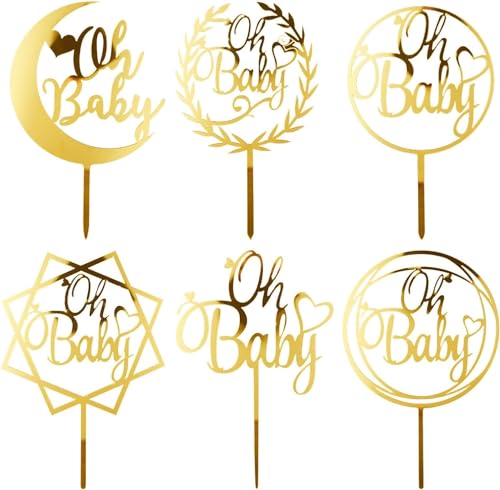 Nine San 6 Stück Oh Baby Cake Topper Gold Oh Baby for Kuchen Topper Cupcake Toppers Gender Reveal Baby Shower Geburt Dusche Geschlecht Tortendeko von Nine San