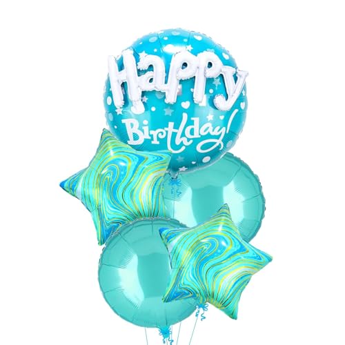 Nine San 5 Stück Türkis Happy Birthday Folienballon 3D Rund Tiffany Blau Geburtstag Luftballon Turquoise Star Foil Balloons Party Deko Nine San 5 Stück Türkis Happy Birthday Folienballon 3D Rund Tiffany Blau Geburtstag Luftballon Turquoise Star Foil Balloons Party Deko von Nine san