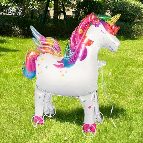 Nine San Walking Einhorn Luftballons Stehend 3D Unicorn Folienballon with Wheels Einhornballon Walker Einhornparty Geburtstag Deko von Nine san