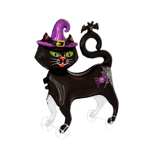 Nine San Walking Halloween Schwarze Katze Luftballons Stehend Schwarze Katzen Folienballon with Wheels Katzenluftballons Party Geburtstag Halloweenballon Deko von Nine san