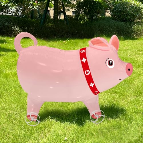 Nine San Walking Schwein Luftballons Stehend Schweine Folienballon with Wheels Schweinchen Walker Bauernhof Party Geburtstag Deko von Nine san