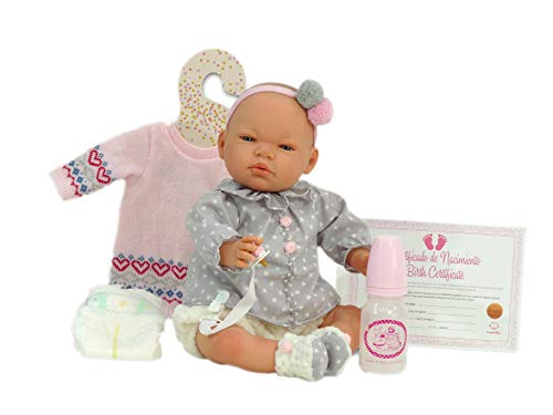 Nines D´Onil 1036 Nines Reborn Babypuppe Puppe mit beweglichem Körper, kann Jede Position annehmen. Inklusive Windel, Schnuller, Flasche und Decke 48cm von Nines D´Onil