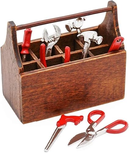 1/12 Miniatur Werkzeugkasten Werkzeugkiste Holz mit Werkzeug 8 Stück Puppenhaus Zubehör 1/12 Miniatur Werkzeugkasten Werkzeugkiste Holz mit Werkzeug 8 Stück Puppenhaus Zubehör von Ninesun