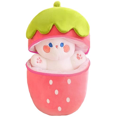 Ninesun Plüschtier Hase, Erdbeere, 30 cm Plüschtier, Hase, Erdbeere, Versteck, Plüschtier, Osterhase, Kawaii, Plüschtier, Bunny Buddies, Ostergeschenke für Kinder Jungen Mädchen von Ninesun
