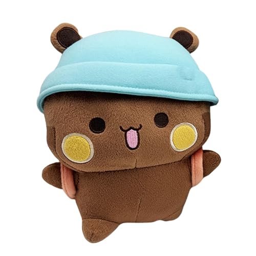 Plüschtier Tier, niedliche Panda-Plüschpuppe mit Hut und Rucksack, weiches Cartoon-Plüschkissen, Geburtstagsgeschenke, Partydekoration für Anime-Fans (Braun) von Ninesun