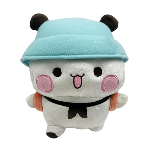 Plüschtier Tier, niedliche Panda-Plüschpuppe mit Hut und Rucksack, weiches Cartoon-Plüschkissen, Geburtstagsgeschenke, Partydekoration für Anime-Fans (weiß) von Ninesun