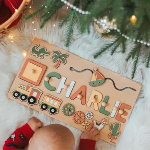 Puzzle mit Vornamen Baby aus Holz, frühes Lernspielzeug für Kleinkinder, Kinder, Jungen und Mädchen, Geschenk ab 1 Jahr von Ninesun