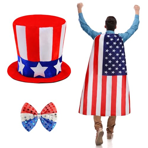 Ninewheat 4. Juli Onkel Sam Kostüm mit Hut Fliege und amerikanischer Flagge Umhang für Unabhängigkeitstag Parade Kanival, Rot Weiß Blau Patriotisches Zubehör, Onkel Sam Hut Set, 4. Juli, Standard Ninewheat 4. Juli Onkel Sam Kostüm mit Hut Fliege und amerikanischer Flagge Umhang für Unabhängigkeitstag Parade Kanival, Rot Weiß Blau Patriotisches Zubehör, Onkel Sam Hut Set, 4. Juli, Standard von Ninewheat