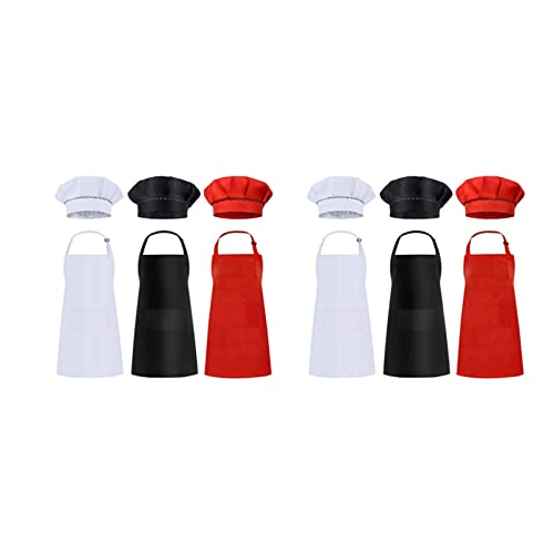 Niniang 12-teiliges Set Kinder Schürzen und Hüte Set Kinder Kochschürzen zum Kochen Kochen Farbe Schürzen weiß + schwarz + rot von Niniang