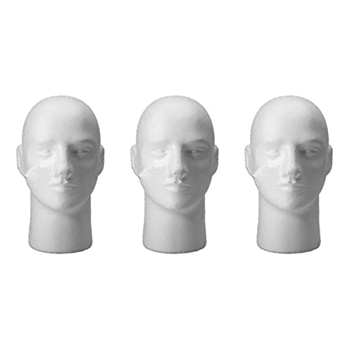 Niniang 3 x männliche Schaumstoff-Mannequin, Mannequin, Mannequin, Kopf, Standmodell, Perücke, Hut, Anzeige, 2 Stück von Niniang