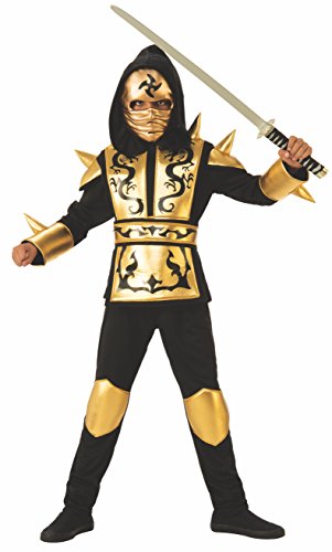 Rubies Ninja Drache Gold Kostüm für Jungen, Hemd mit Kapuze, Hose, Gürtel und Maske optimal für Halloween, Karneval und Geburtstag von Rubies