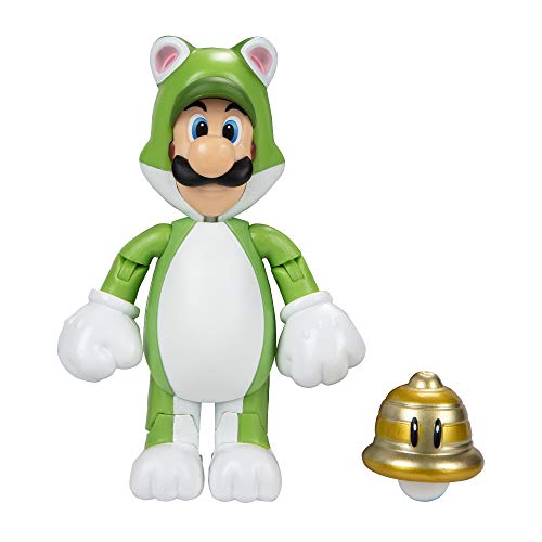 Nintendo 91448 10cm Super Mario Actionfigur 10 cm, Luigi als Katze mit Glocke Mehrfarbig Einheitsgröße von Nintendo